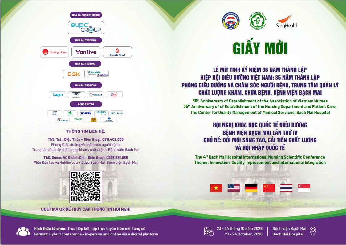 THÔNG BÁO: HỘI NGHỊ KHOA HỌC QUỐC TẾ ĐIỀU DƯỠNG BỆNH VIỆN BẠCH MAI LẦN THỨ IV